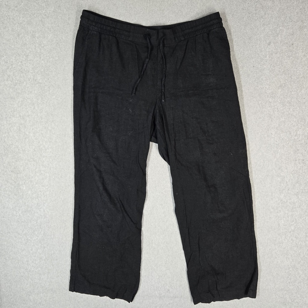 Old Navy Women Pants L Black Wide Leg Drawstring Mid Rise 28" Inseam Casual